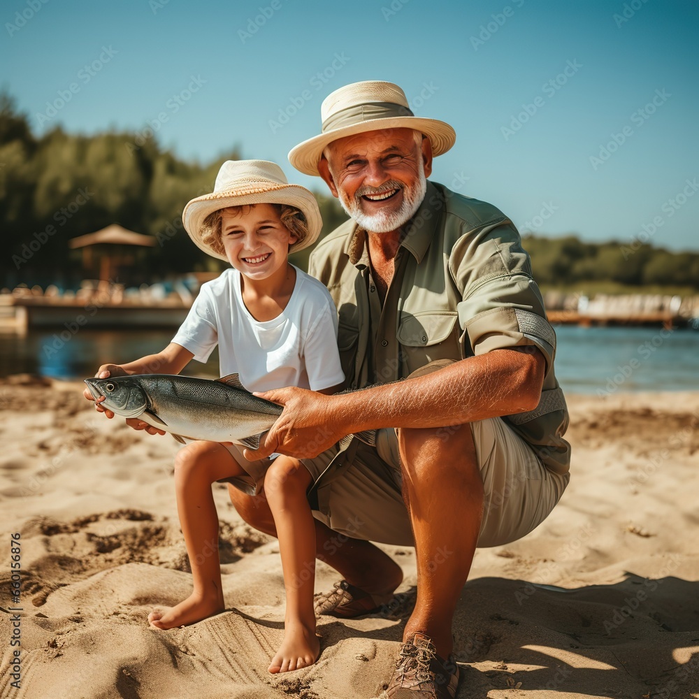 grandfather and grandson on a fishing trip