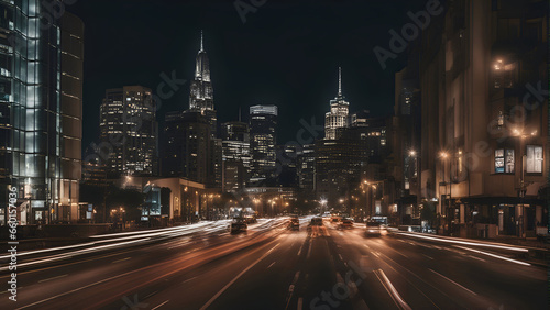 Night traffic in downtown Chicago. Illinois. United States of America. © Waqar