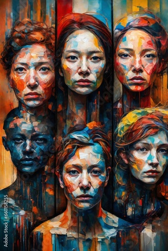 Six Women s Faces Painted in Vibrant Colors