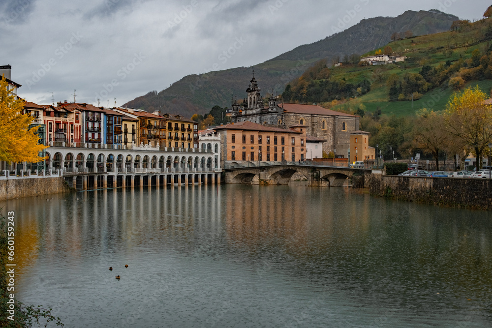 Basque village on a cloudy, rainy, autumn day.
