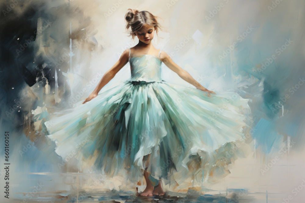 graceful girl in a ballet dress drawn in watercolor