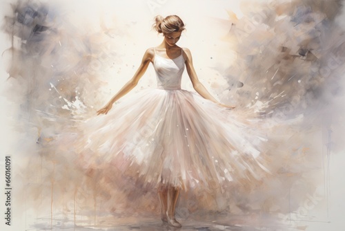 graceful girl in a ballet dress drawn in watercolor