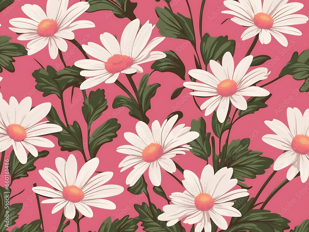 Vector retro seamless pattern with white daisies and pink background Vector retro seamless pattern with white daisies and pink background