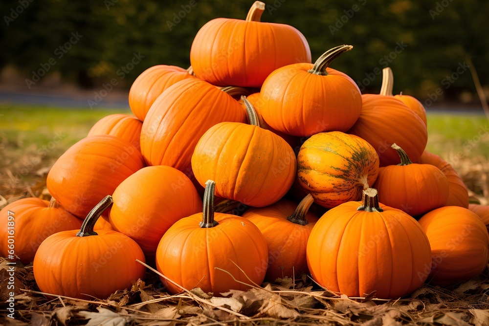 Pile of pumpkin. Autumn harvest, thanksgiving, and halloween concept. generative AI Pile of pumpkin. Autumn harvest, thanksgiving, and halloween concept. generative AI