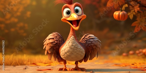 cute Thanksgiving turkey character cartoon  photo
