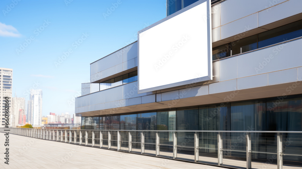 Empty building billboard mock up template poster. Street ad exterior. Modern design outdoor constraction. Ai generative illustration Empty building billboard mock up template poster. Street ad exterior. Modern design outdoor constraction. Ai generative illustration