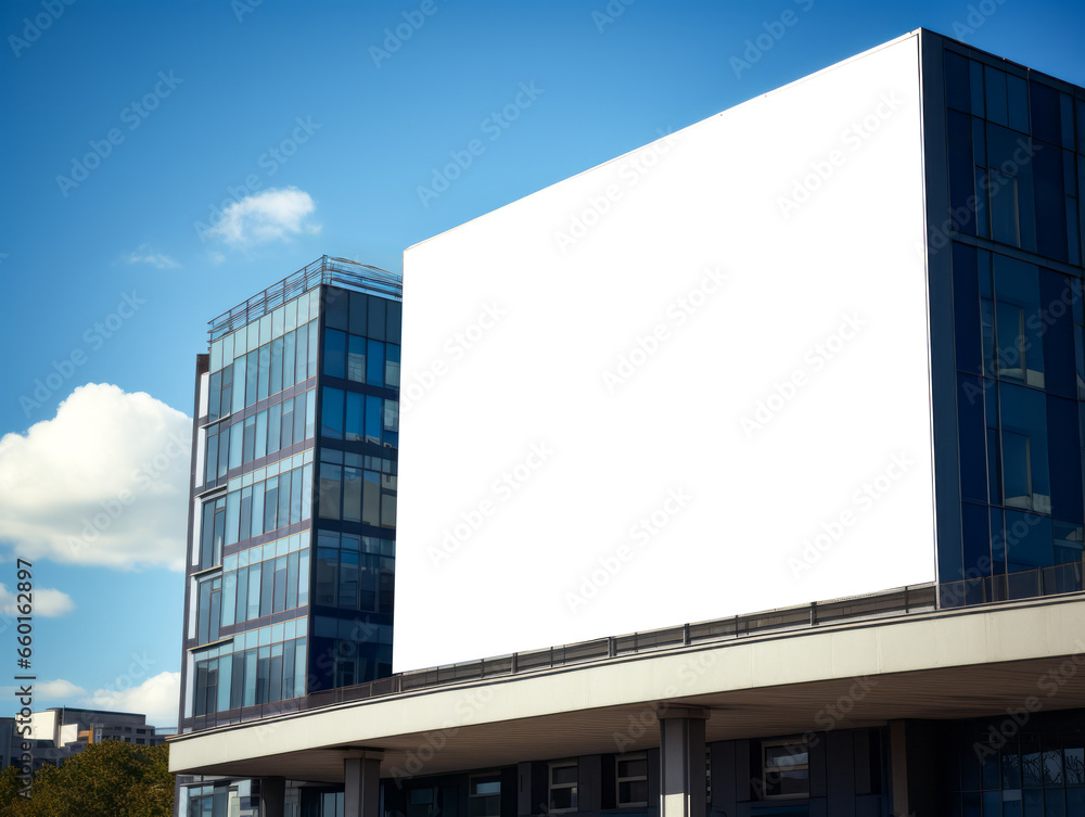 Mockup blank placard. Modern design outdoor constraction. Empty building billboard mock up template poster. Street ad exterior. Ai generative illustration Mockup blank placard. Modern design outdoor constraction. Empty building billboard mock up template poster. Street ad exterior. Ai generative illustration