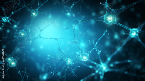 Brain stimulation activity with neuron close-up microscpoe illustration. Neurology, cognition, neuronal network, psychology, neuroscience scientific concepts. Ai generative