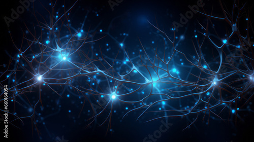 Brain stimulation activity with neuron close-up microscpoe illustration. Neurology, cognition, neuronal network, psychology, neuroscience scientific concepts. Ai generative