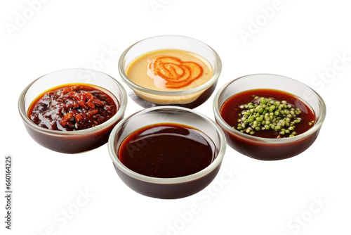 Soy Sweet and Source Asian Sauce Quartet on isolated background