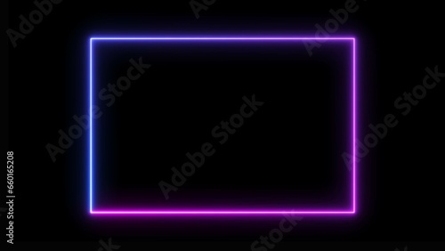Abstract Neon light glowing rectangle shape illustration background.