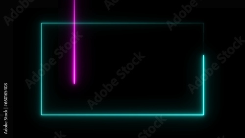 Abstract Neon light glowing shape squire illustration in retro style background.