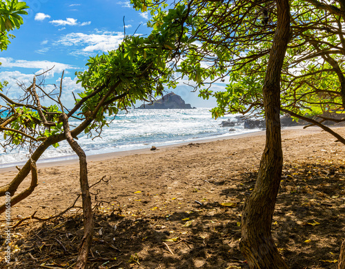 Fototapeta Naklejka Na Ścianę i Meble -  The Red Sand of Koki Beach With Alau Island in The Distance, Koki Beach Park, Hana, Maui, Hawaii, USA