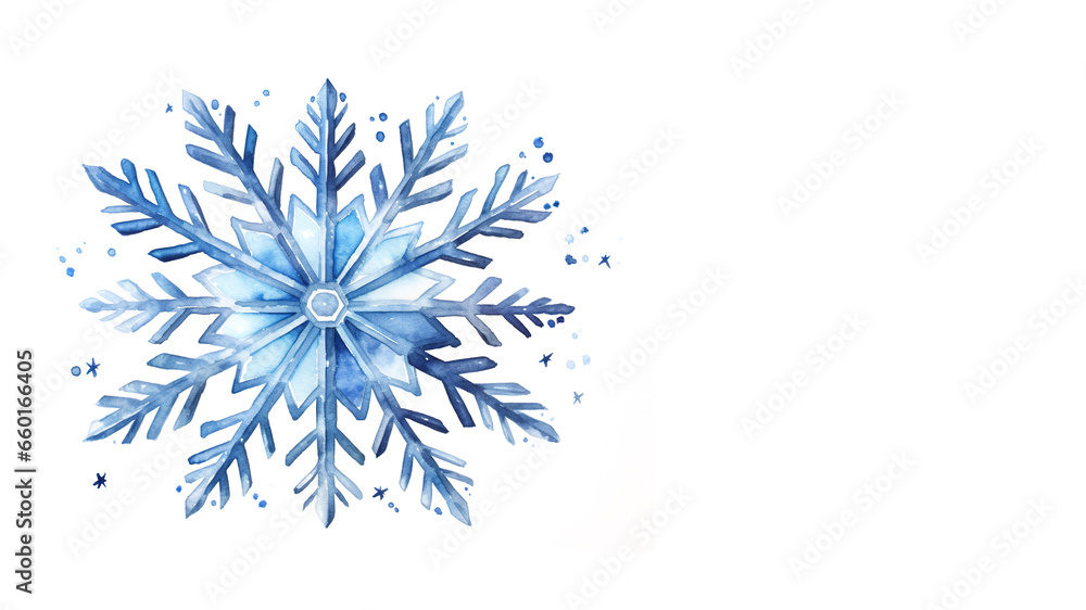 Snowflake isolated on a white background from the left. Watercolor hand painted openwork snowflake. Perfect for cards, invitation, banners. Snowflake isolated on a white background from the left. Watercolor hand painted openwork snowflake. Perfect for cards, invitation, banners.