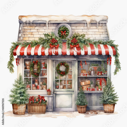 watercolour christmas store front clipart 