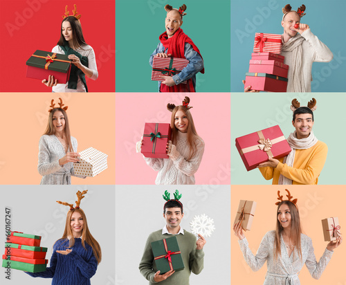 Collage of happy people cel...