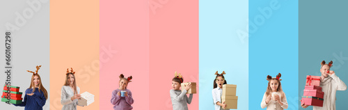 Set of happy people celebra...