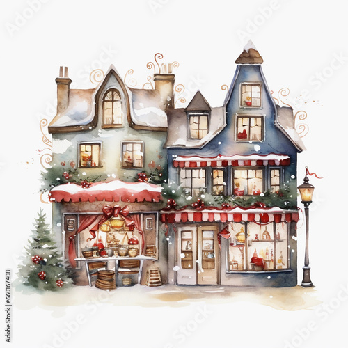 water color christmas home with snow clipart 