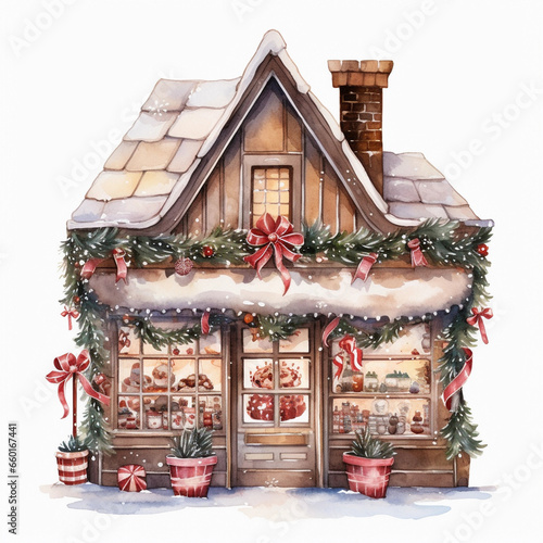 watercolour christmas store front clipart 