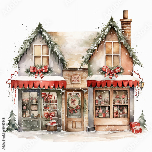 watercolour christmas store front clipart 