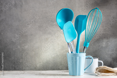 Silicone kitchen utensils. Kitchenware collection.