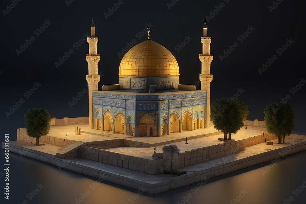 Obraz premium miniature of al aqsa mosque in the night photo
