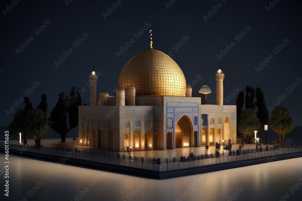 miniature of al aqsa mosque in the night photo