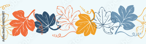 Pumpkin Leaves Seamless Border Pattern. Repeating Tape of Autumn Leaf  Vector illustration. Great for Thanksgiving Day Design.