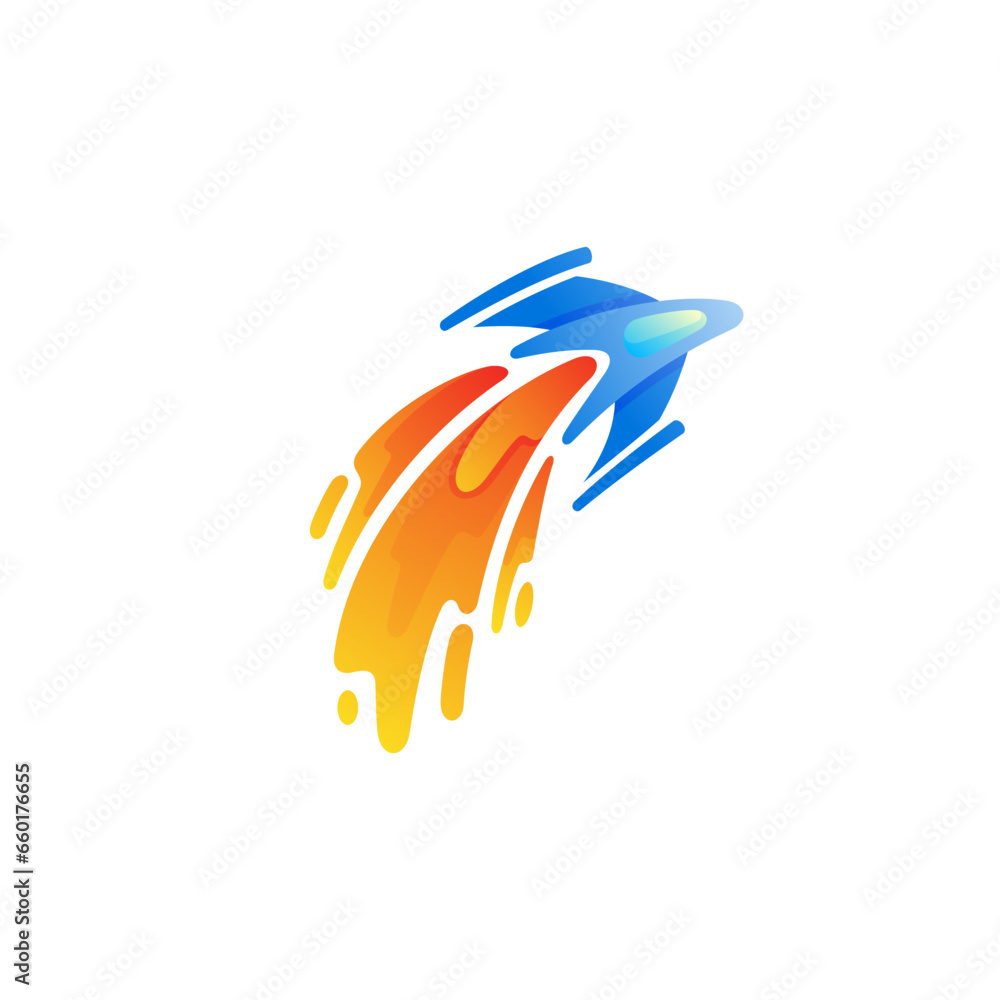 Fototapeta premium Abstract rocket logo with simple design, swoosh logos, up