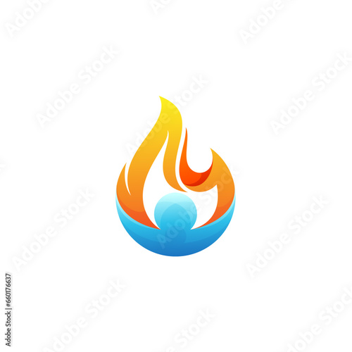 Flame logo and people care design combination, 3d colorful