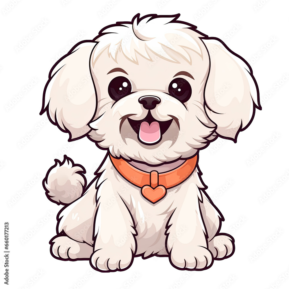 Obraz premium Maltese Kawaii cute cartoon dog illustration. Isolated on white transparent background