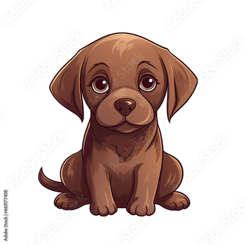 Kawaii cute cartoon chocolate labrador dog illustration. Isolated on white transparent background