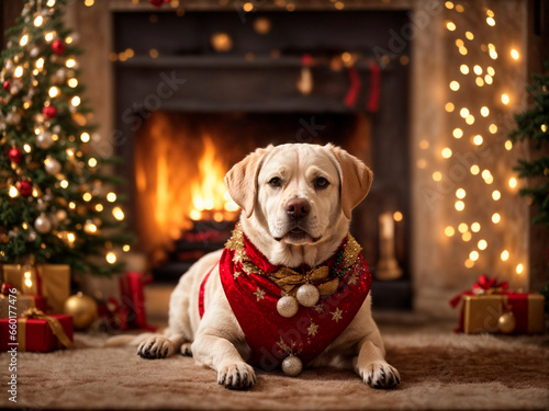 Fofura Natalina: Labrador Vestido de Papai Noel Espalha Alegria na Noite de Natal photo