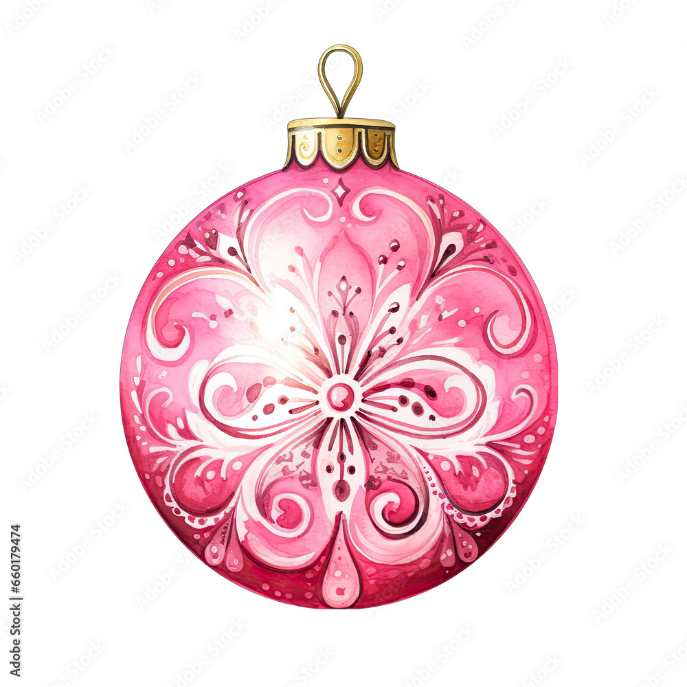Fototapeta premium Pink Christmas ornament, luxurious and shiny. Isolated on white transparent background