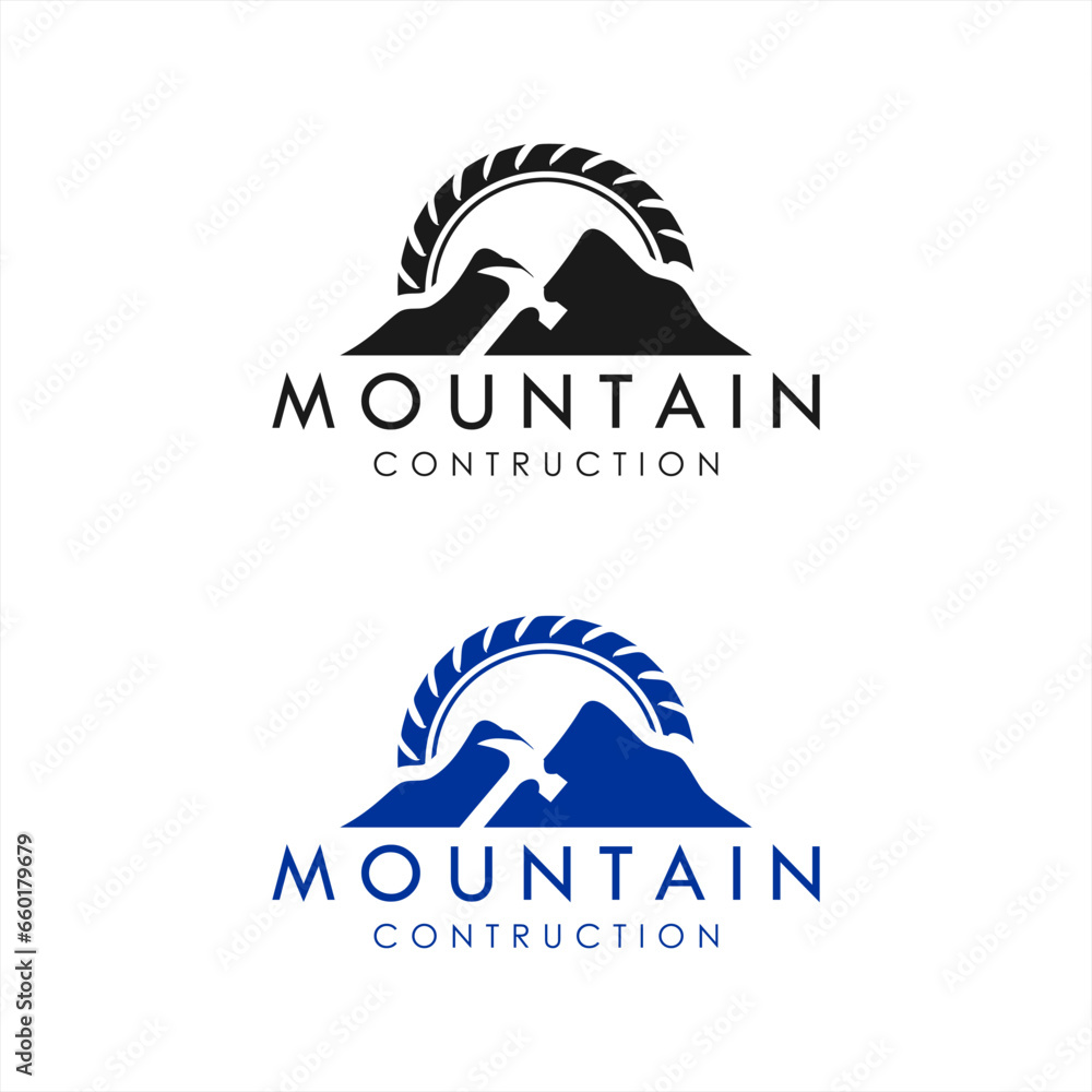 construction mountain logo design, circular saw vector, mountain logo
