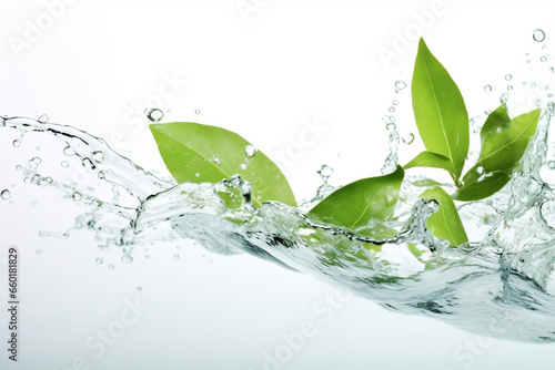 Splashing freshness nature water leaf plant background green liquid fresh drop