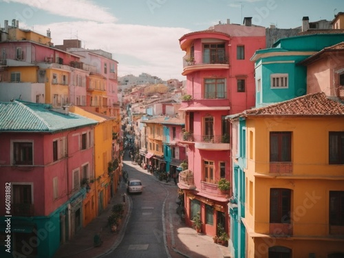 colorful buildings in city with colored streets and roads © Meeza