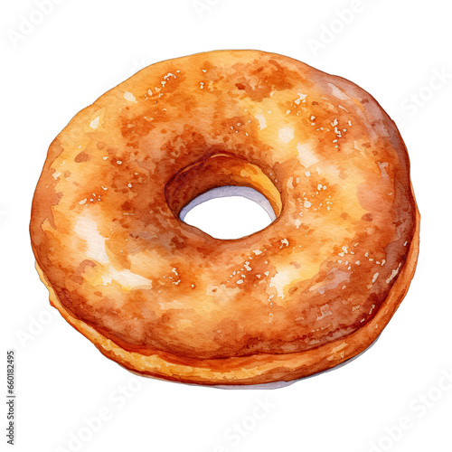 Apple cider donut, watercolor, isolated on white transparent background