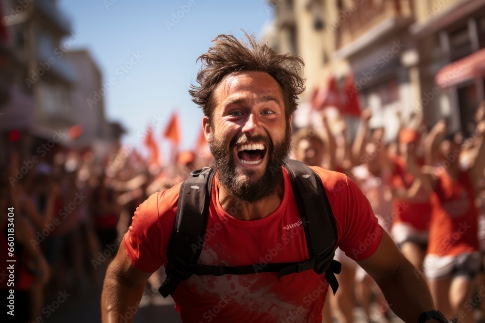 A dynamic sports photograph capturing the exhilaration and determination of an athlete crossing the finish line, showcasing the thrill of achievement A dynamic sports photograph capturing the exhilaration and determination of an athlete crossing the finish line, showcasing the thrill of achievement