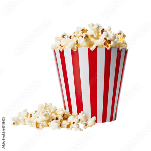 popcorn in a striped red and white bucket, box.
isolated on transparent background