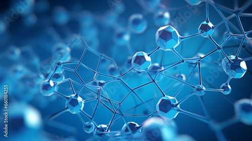  Micro 3D de moléculas, fundo azul