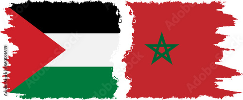 Morocco and Palestine grunge flags connection vector