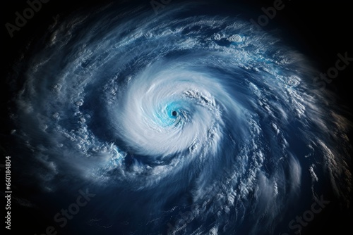 View from space, formation of a hurricane on Earth, post apocalyptic. Generative AI