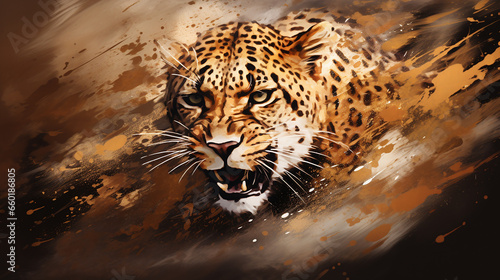 jaguar abstrato em tons terrosos, cobre e dourado