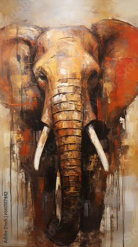 elefante  abstrato  em tons terrosos  cobre e dourado luxo 