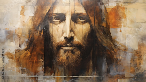 Jesus cristo abstrato Tons terrosos, cobre e dourado 