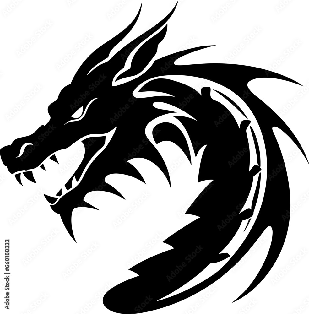Traditional Chinese Dragon black silhouette icon isolated on white ...