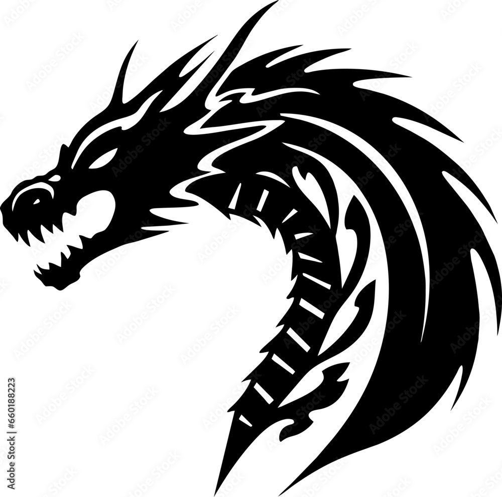 Traditional Chinese Dragon black silhouette icon isolated on white ...