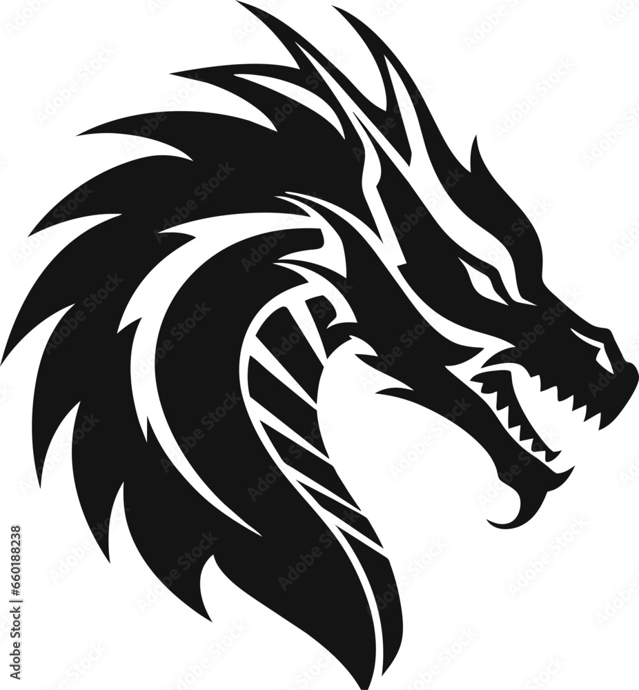 Traditional Chinese Dragon black silhouette icon isolated on white ...