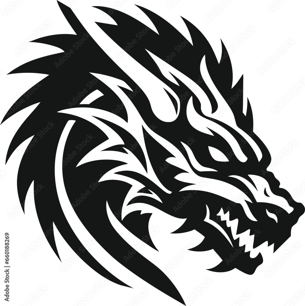 Obraz premium Black silhouette Chainese Dragon Tattoo on white background isolated vector illustration